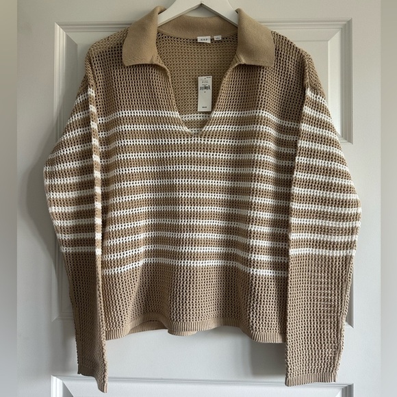 GAP Relaxed Stripe Crochet Collared Sweater NWT - Picture 2 of 10